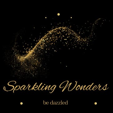 Elegant golden particles forming a wave with 'Sparkling Wonders' text.