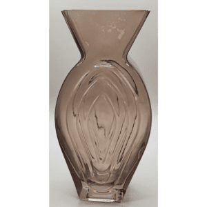 Elegant translucent brown glass vase with a geometric design.